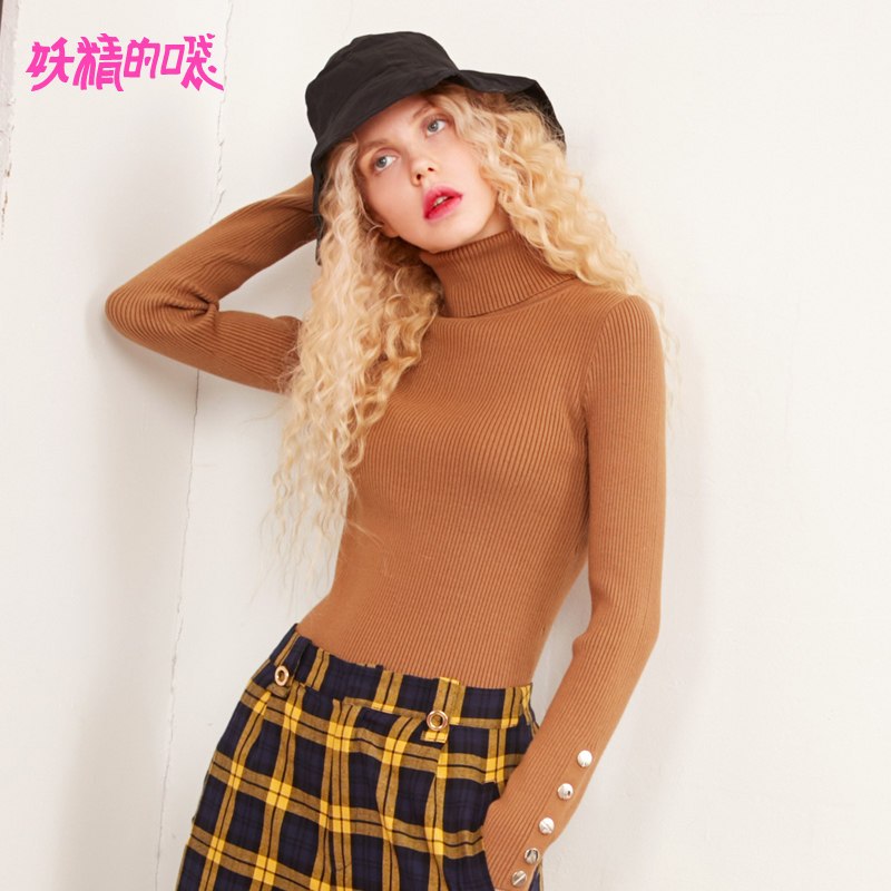 妖精的口袋Y欧洲站秋款2018新款套头衫女打底衫毛衣通勤修身上衣Q_1 XL 深驼色