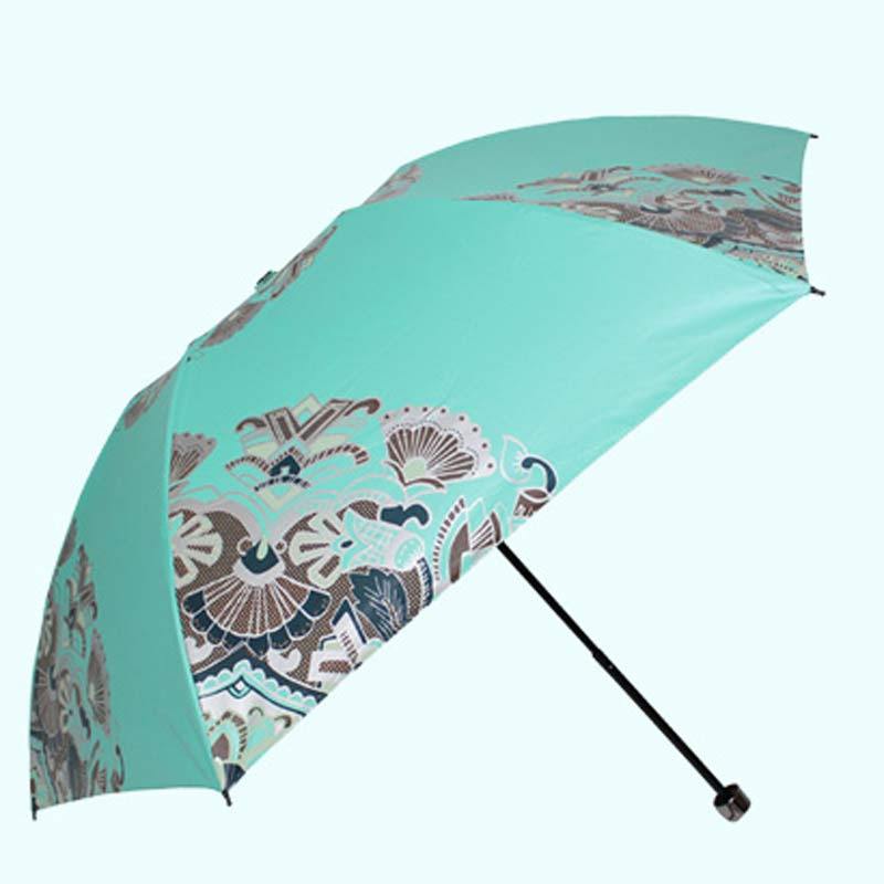 天堂伞 碳纤中国风华彩流年黑色彩胶三折晴雨伞太阳伞 L31005E 湖绿