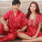 夏季短袖结婚大红女士情侣睡衣婚庆男睡衣套装家居服_5 女款XL码 短袖灰粉点情侣