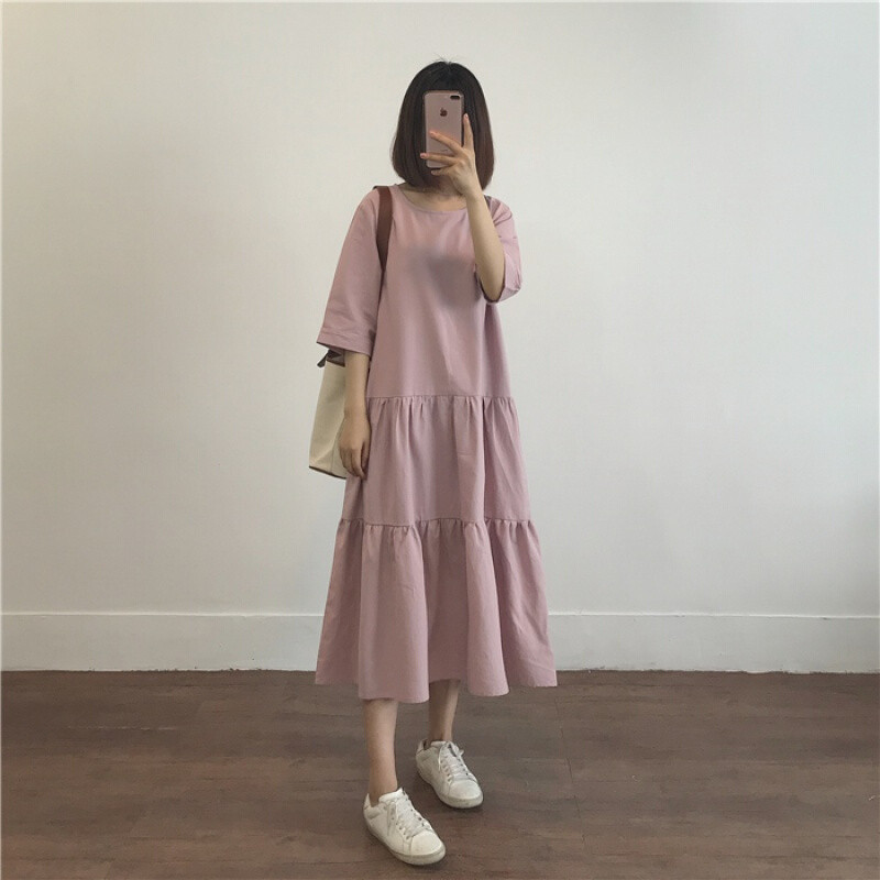2018夏季娃娃裙小可爱法式娃娃裙连衣裙粉/黑lm L 粉色(长款)