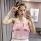 2018新款夏季女装韩版气质复古带荷叶边雪纺chic小心机背心上衣 S 粉红色