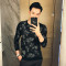 型师夜店帅气长袖T恤男韩版修身圆领T恤衫青年时尚花T恤秋季潮_6 M 28341