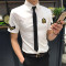 英伦型师短袖衬衫青年韩版修身餐厅酒吧KTV空少制服夜店服S小码_1_0 2XL 黑衬衫加领带