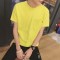 港风男装2018夏装口袋袖标港风纯色打底衫韩版男士短袖T恤男装_1 XL 黄色