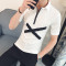2018夏季韩版型师短袖衬衫男士修身个性套头衫夜店青年帅气T恤_1 2XL 黑色