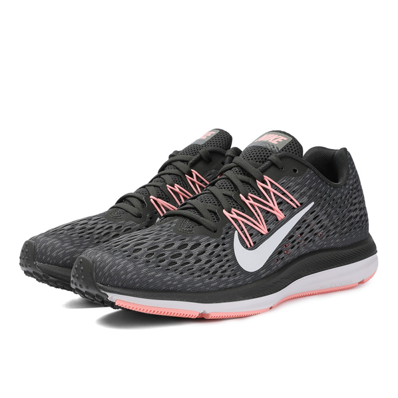 Nike耐克2018年新款女子WMNS NIKE ZOOM WINFLO 5跑步鞋AA7414-004 004碳粉黑/顶峰白/泥灰/煤黑/浅粉 40码