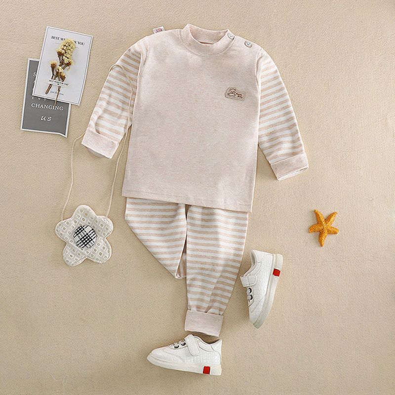 儿童彩棉套装宝宝磨毛纯棉内衣套装秋衣秋裤家居服1234岁 80/55一岁左右 2AQ5006黄纯胸标