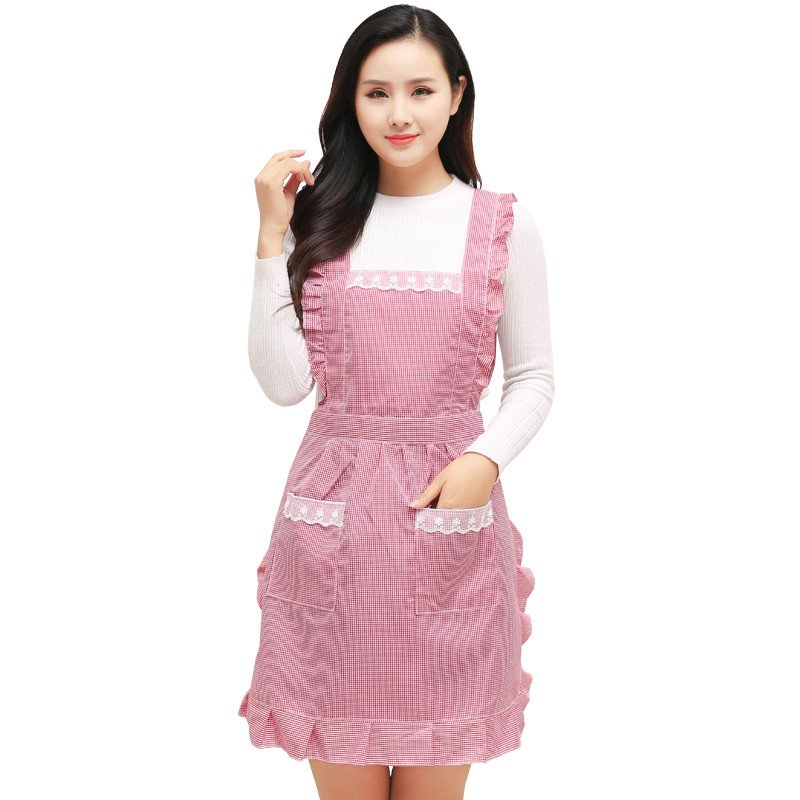 韩版时尚双层防水围裙厨房做饭围腰围裙可爱公主罩衣餐厅工作服_10 红色（不带袖套）