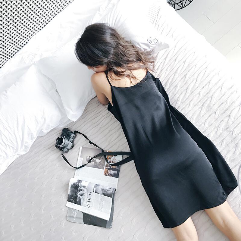 宽松睡衣女夏缎面家居服大码带睡裙冰丝无袖性感可外穿中裙黑色_2 xxl(145--160) 红色