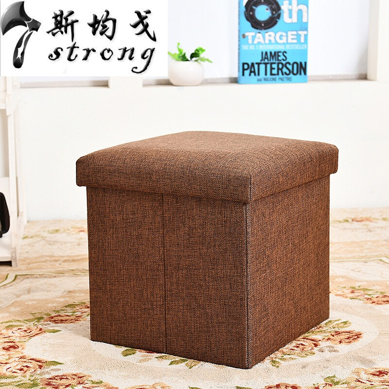 加强收纳凳子储物凳可坐折叠沙创意布艺有盖收纳箱凳咖啡色40*25*25cm24L 咖啡色30*30*30cm