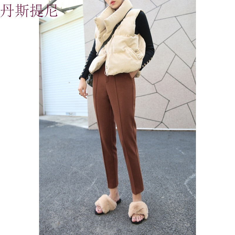 萝卜裤女冬毛呢裤子女韩版百搭宽松小脚九分裤西装哈伦裤 XS 焦糖色