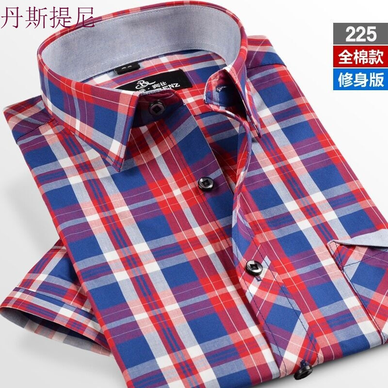 夏季款男士短袖休闲衬衫青年时尚潮寸衫修身薄款韩版印花半袖衬衣_5 40 225