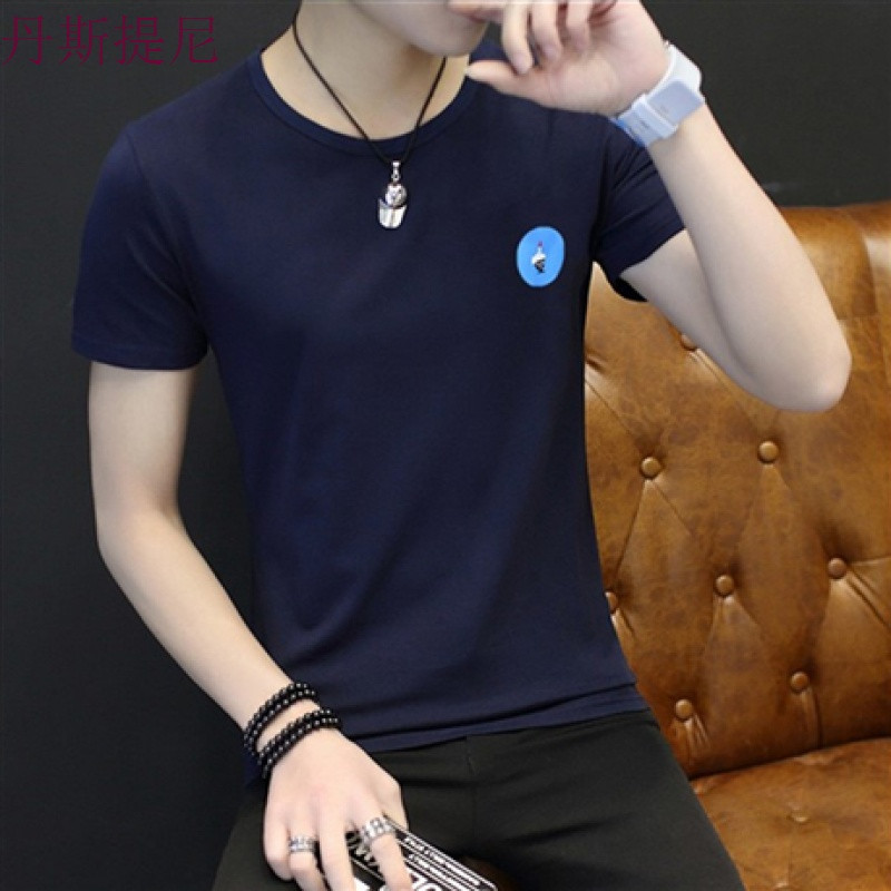 夏季男士短袖半袖韩版体恤修身男装衣服夏装2018polo衫潮_4_7 5XL T575藏青色