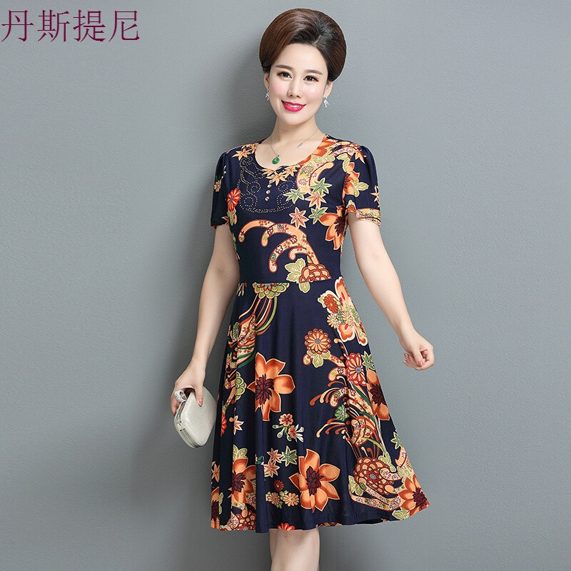中老年妈妈夏装40岁50连衣裙2018中年妇女中长款过膝短袖裙子 5XL《建议150-170斤》 11号色