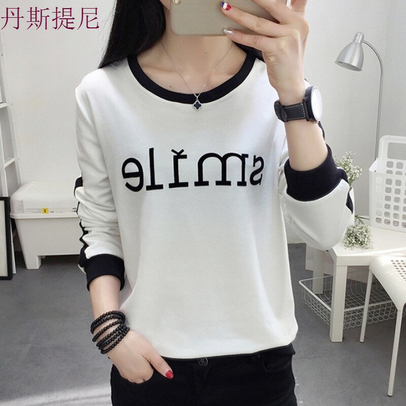 秋季上衣女2018秋装打底衫女长袖宽松衣服女装百搭韩版潮_2 L-建议106-120斤 8589白色