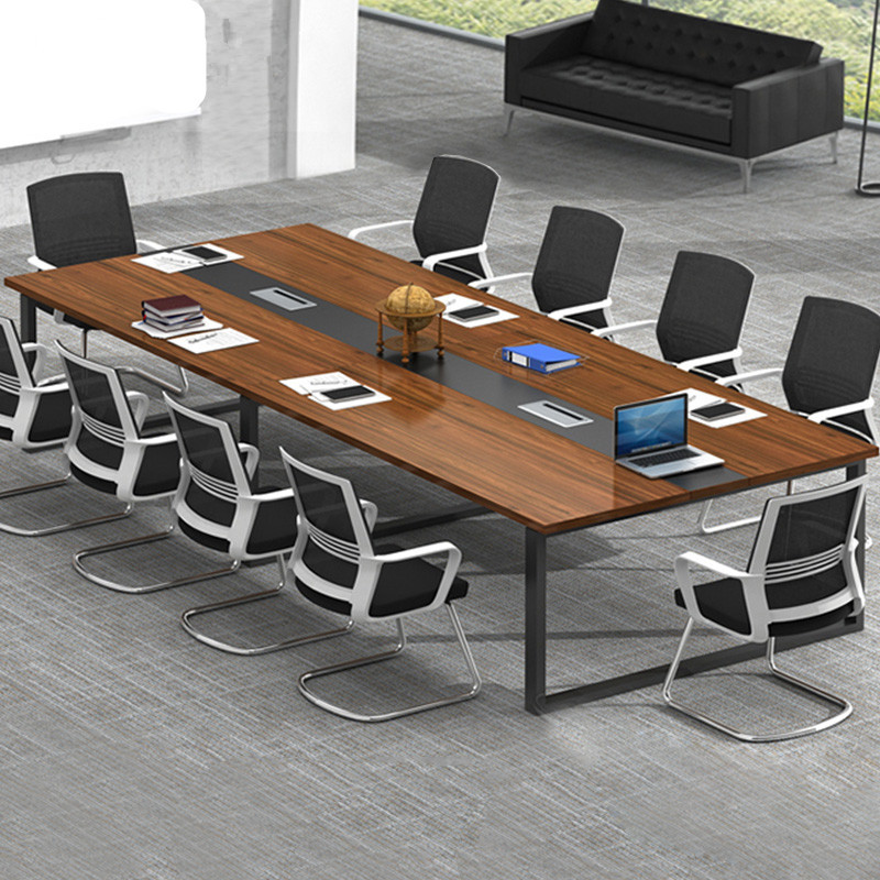 钜晟 办公桌现代板式4.0米钢架会议桌JS-ZAH05 胡桃色4米*1.5米