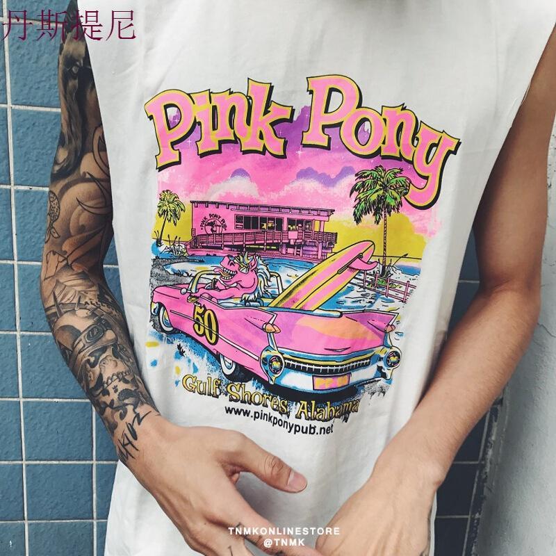 港风日系海边街头潮牌嘻哈背心男宽松男潮流宽松机车印花背心tee_4 XL 白色