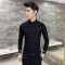 2018新款春季韩版男士紧身长袖衬衫衣服型师服装帅气修身衬衣土_7 L 黑色H161
