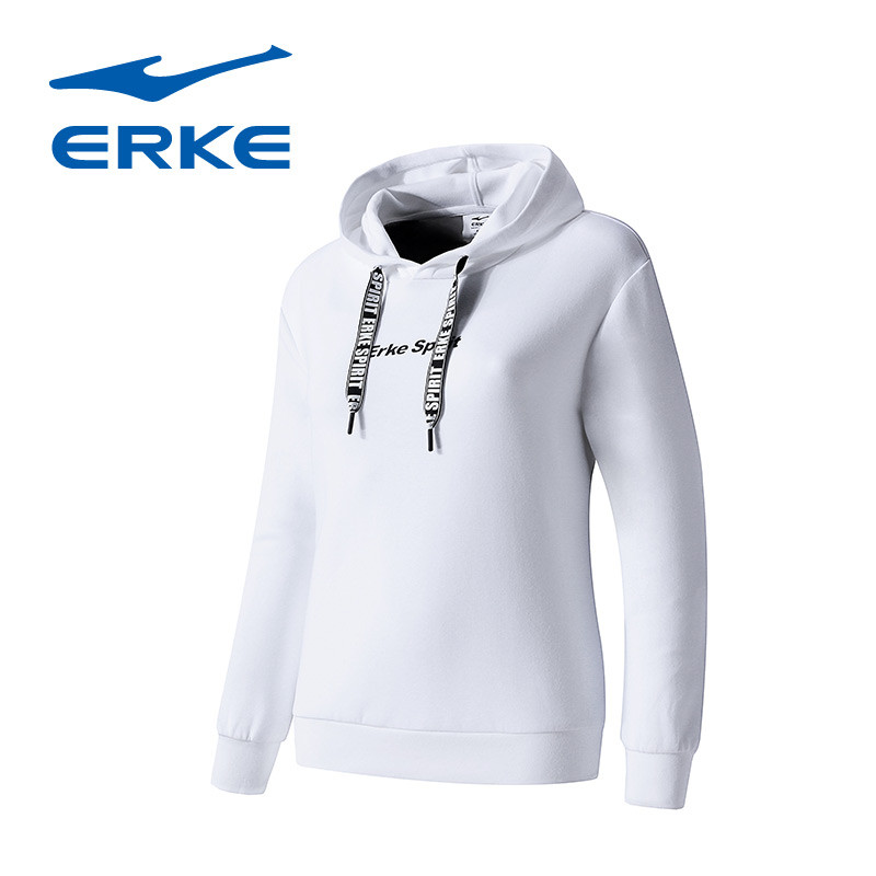 鸿星尔克（ERKE）卫衣女2018秋季新款连帽卫衣女子学生宽松套头运动外套女1221841_1 XL 正白