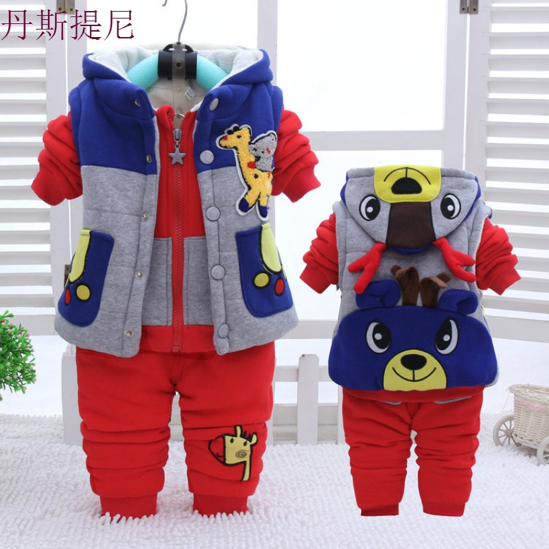 反季冬装加厚加绒卫衣男女宝宝童装婴幼儿衣服1-2-3岁外出棉服套 90码建议10个月-1岁半左右 小鹿红色