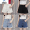 白色破洞牛仔短裤女夏季薄款上下毛边高腰阔腿裤宽松学生韩版裤子zyx 26 白色