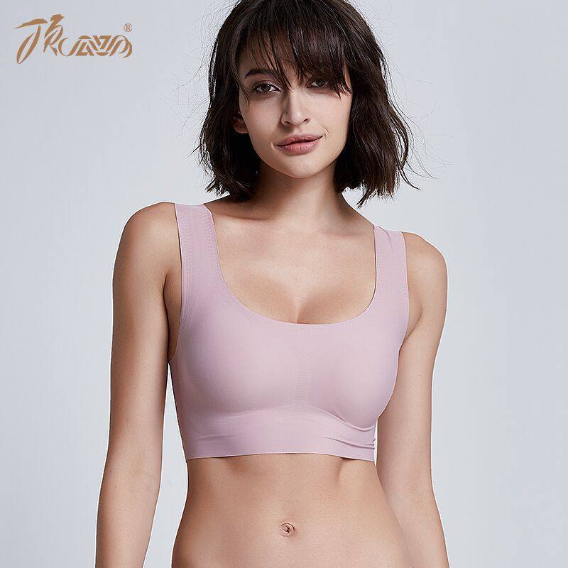 顶瓜瓜内衣女无钢圈聚拢无痕文胸薄款少女舒适收副乳胸罩运动文胸 L 粉紫色