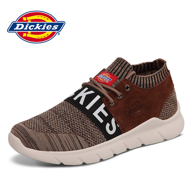 Dickies运动鞋男韩版针织面跑步鞋2018新款套脚百搭轻便休闲鞋潮 深棕色 44码