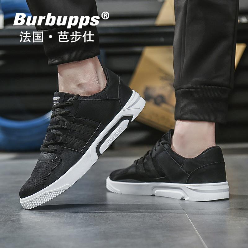 法国品牌Burbupps芭步仕男鞋新款夏季韩版运动跑步鞋莱卡网布透气休闲潮鞋子学生百搭板鞋_4 国际码-黑色 41码