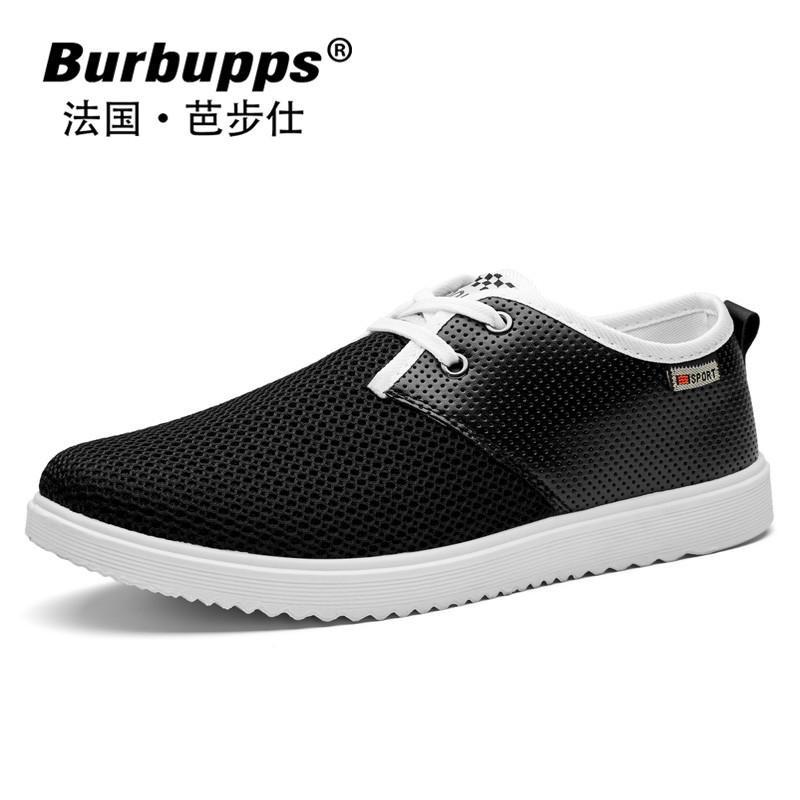 Burbupps/法国品牌芭步仕2018夏季透气网布板鞋运动休闲鞋韩版舒适男鞋_1 国际码-黑色 41码