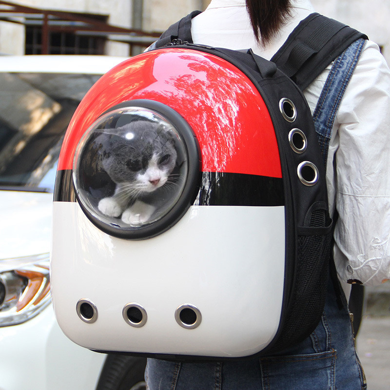憨憨宠 宠物背包狗猫外出便携包太空包狗包猫袋三孔排气透明罩 M-中型 精灵球