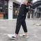 多口袋工装裤子男百搭束脚休闲裤韩版潮流修身秋季潮牌男士九分裤 3XL K98黑色