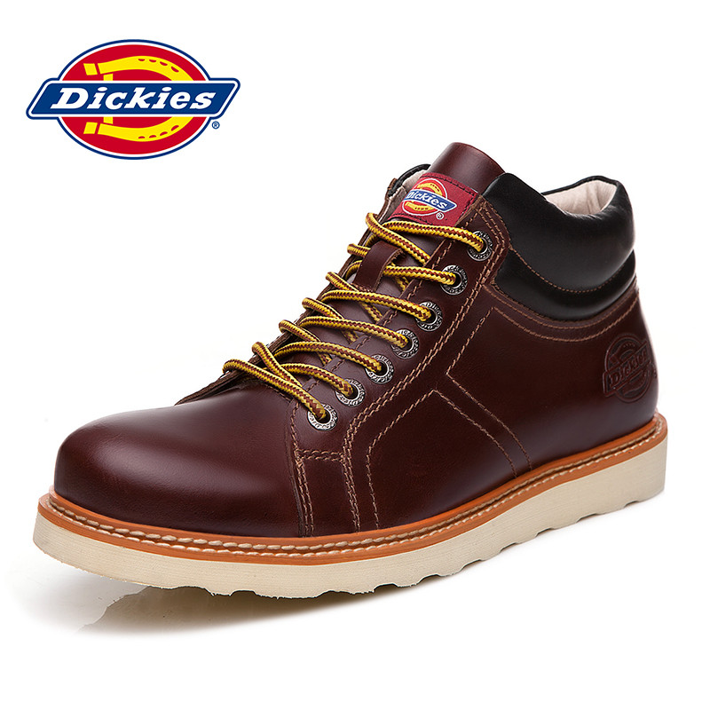 Dickies 男鞋低帮工装鞋新款厚底真皮休闲大头皮鞋 酒红色 40码