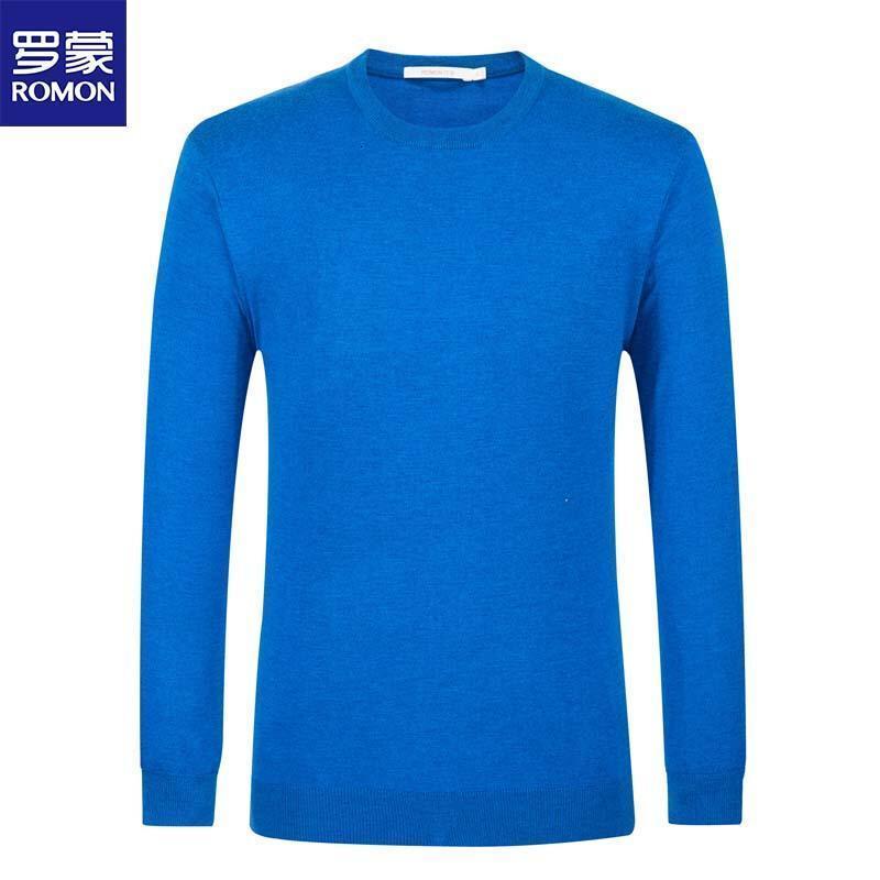 罗蒙（ROMON）羊毛针织衫男士2018冬季新款毛衣修身时尚纯色长袖 185 宝蓝