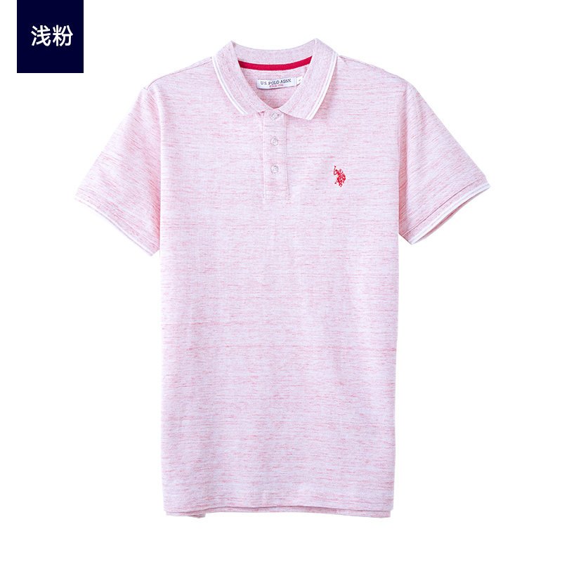 U.S.POLOASSN.短袖T恤男潮流翻领体恤男士半袖夏季白色修身休闲 M/170 浅粉色