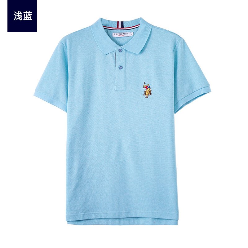 男士翻领polo衫短袖T恤衫男装夏季休闲修身棉质半袖保罗简约官方 M/170 浅蓝色
