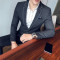 丹杰仕精神小伙青年西服套装男士商务正装两件套修身新郎结婚礼服英伦西装男套装 S 卡其色