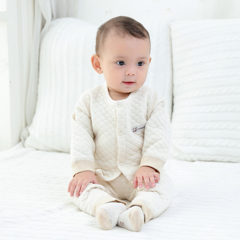 亿婴儿 彩棉婴儿保暖内衣对襟套装秋冬加厚新生儿衣2276