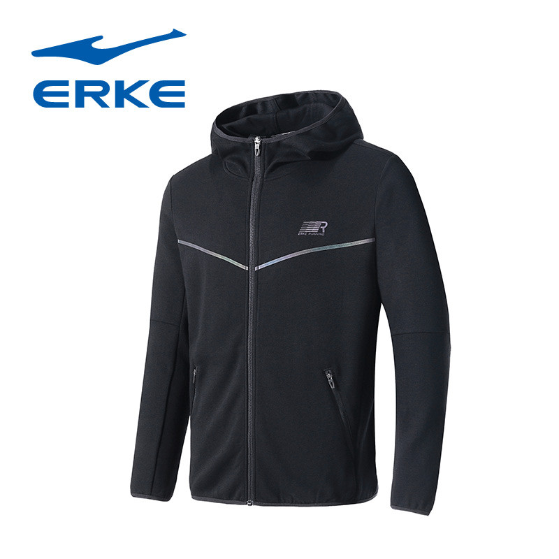鸿星尔克（ERKE）男运动卫衣开衫2018新款时尚休闲简约拉链运动服开衫上衣51218314035 3XL 正黑