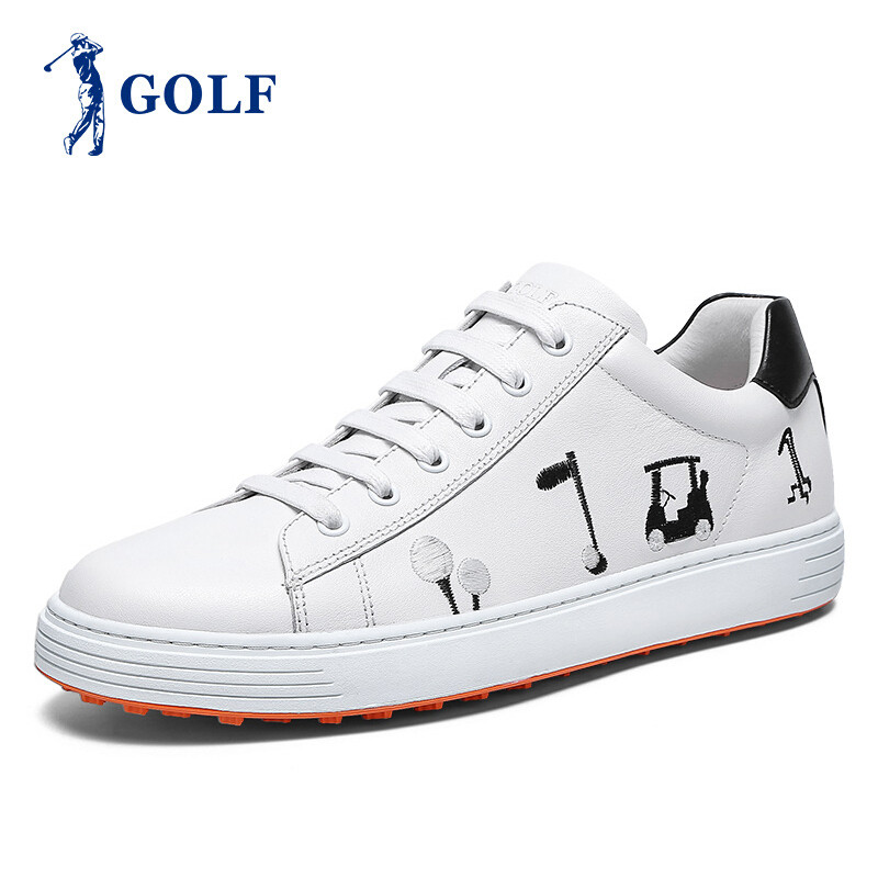 GOLF/高尔夫休闲鞋新品潮流刺绣百搭小白鞋男防滑球钉高尔夫球场系列板鞋男 白色 42