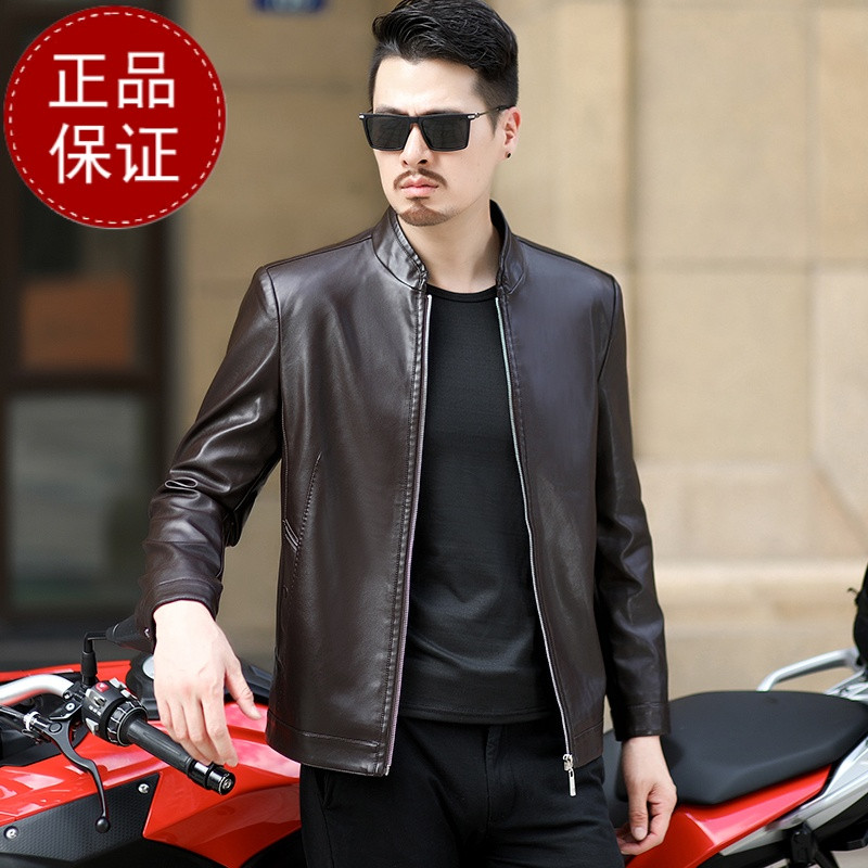 海宁真皮皮衣男绵羊皮男士机车皮夹克男棒球服韩版潮2021新款帅气鄂尔多斯金利来恒源祥劲霸雅戈尔阿玛尼千纸鹤梦特娇外套男 2022卡其加绒 190/104A（要195请留言或联系客服