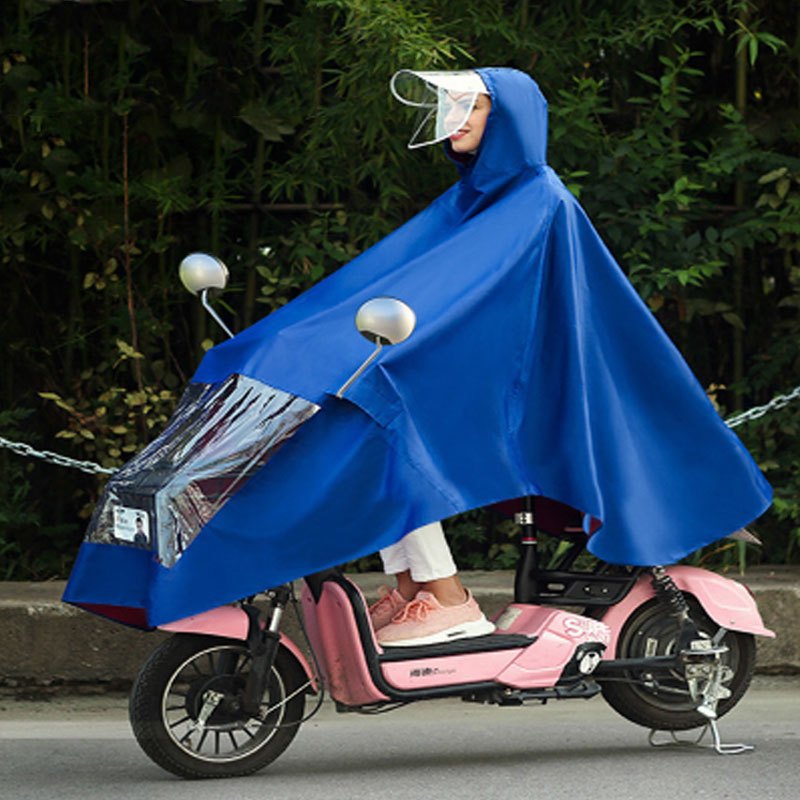 简约家用雨衣电动车摩托车面罩骑行成人单人男女士加大加厚雨披电瓶车雨衣晴雨用具雨具 宝蓝色