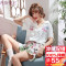 家居服女夏季开衫韩版中国风纯棉白色短袖女睡衣翻领宽松套装 L. S1610
