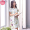 睡裙女夏季短袖纯棉睡衣夏天薄款妈妈宽松大码全棉质家居服中裙子_9 M 兰色