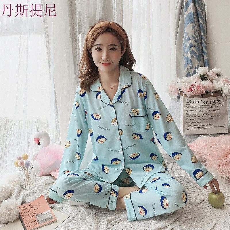 睡衣2件套女春秋季新款长袖甜美可爱韩版清新学生卡通休闲家居服 M【75斤-100斤】 4011蓝