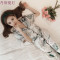 冰丝睡衣女夏季短袖长裤加肥加大码胖mm200斤夏天真丝家居服套装_3 5XL（180-205斤） 布朗熊短长