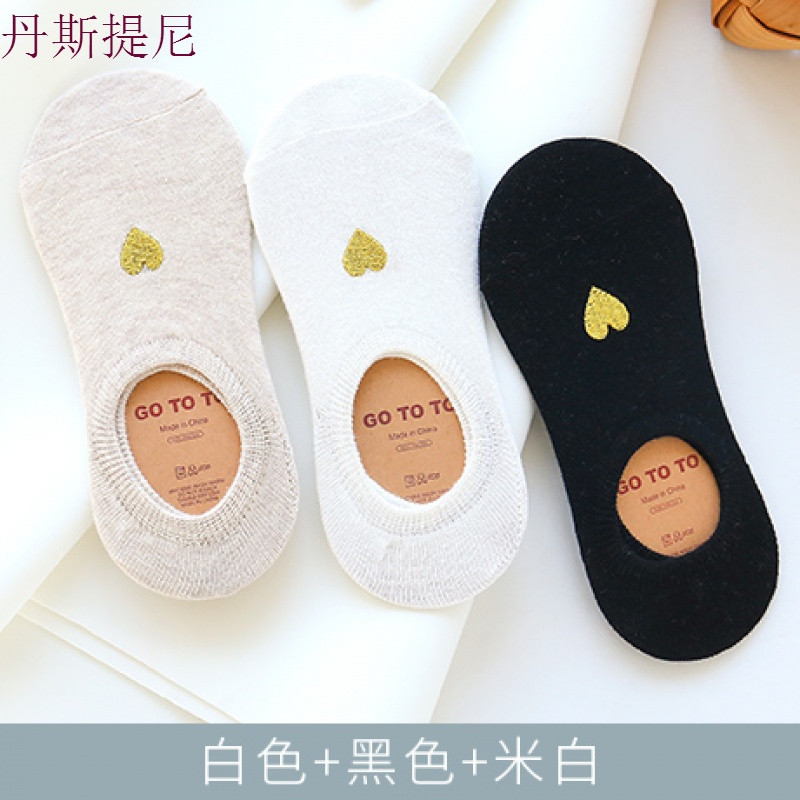 3双装船袜女纯棉浅口隐形袜薄款短袜硅胶防滑低帮夏全棉少女袜子_1 均码 白色+黑色+米白
