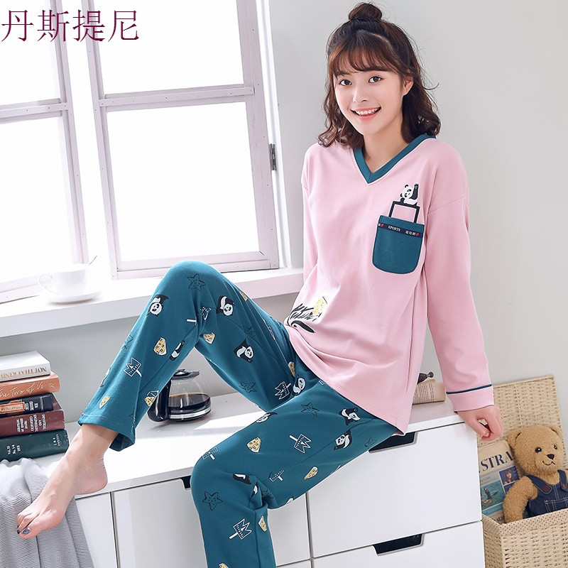 睡衣女春秋季薄款纯棉长袖套装韩版甜美可爱可外穿冬季家居服全棉_2_0 M码适合体重80-100斤 T113