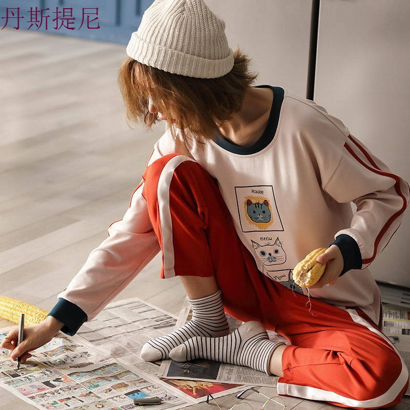 2018春秋季睡衣女长袖纯棉韩版女人七分袖薄款甜美全棉家居服套装_3 L(2017新品纯棉) AM6801