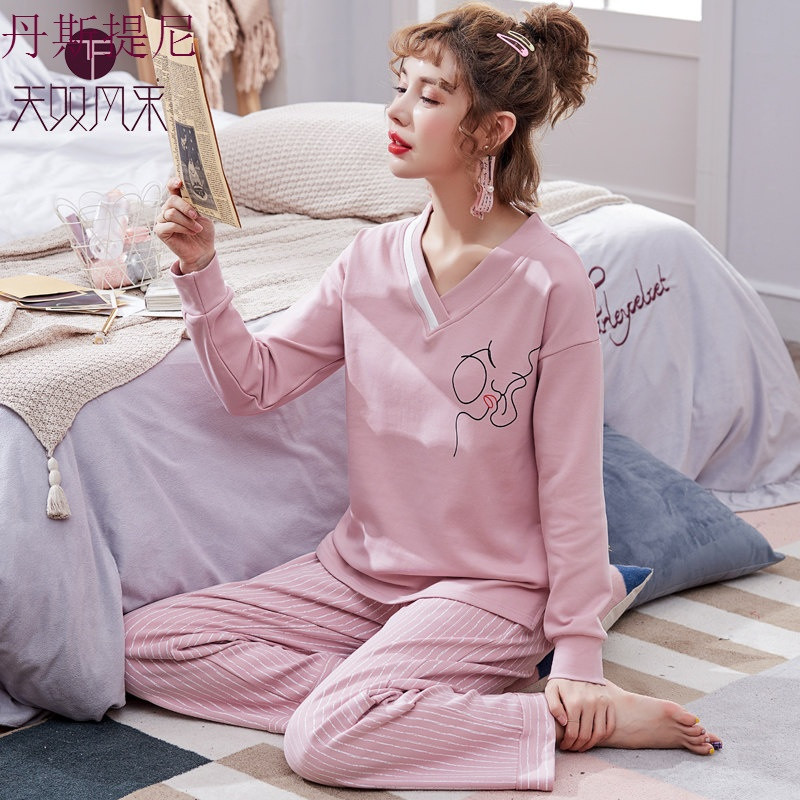 春秋季睡衣女两件套装纯棉长袖韩版清新学生宽松时尚家居服可外穿_2_1 正品纯棉，不起球不褪色不变形，赠送运费险，放心拍 J3405粉色