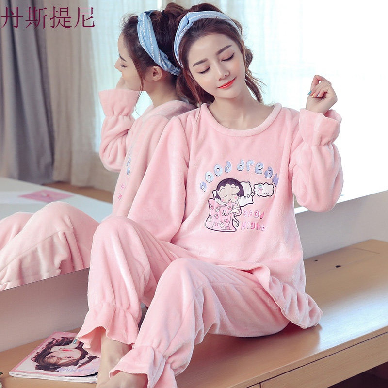 珊瑚绒睡衣女秋冬季加厚加绒保暖韩版甜美可爱法兰绒闺蜜套装冬天_9_4 M（155-160cm，90-105斤） 105小女孩粉色